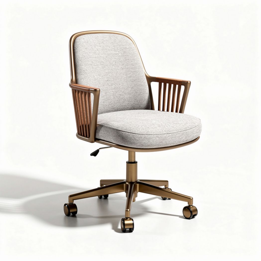 Drehstuhl mit ergonomischer sitzfläche aus grauem stoff und goldenen elementen 60 x 60 x 90cm