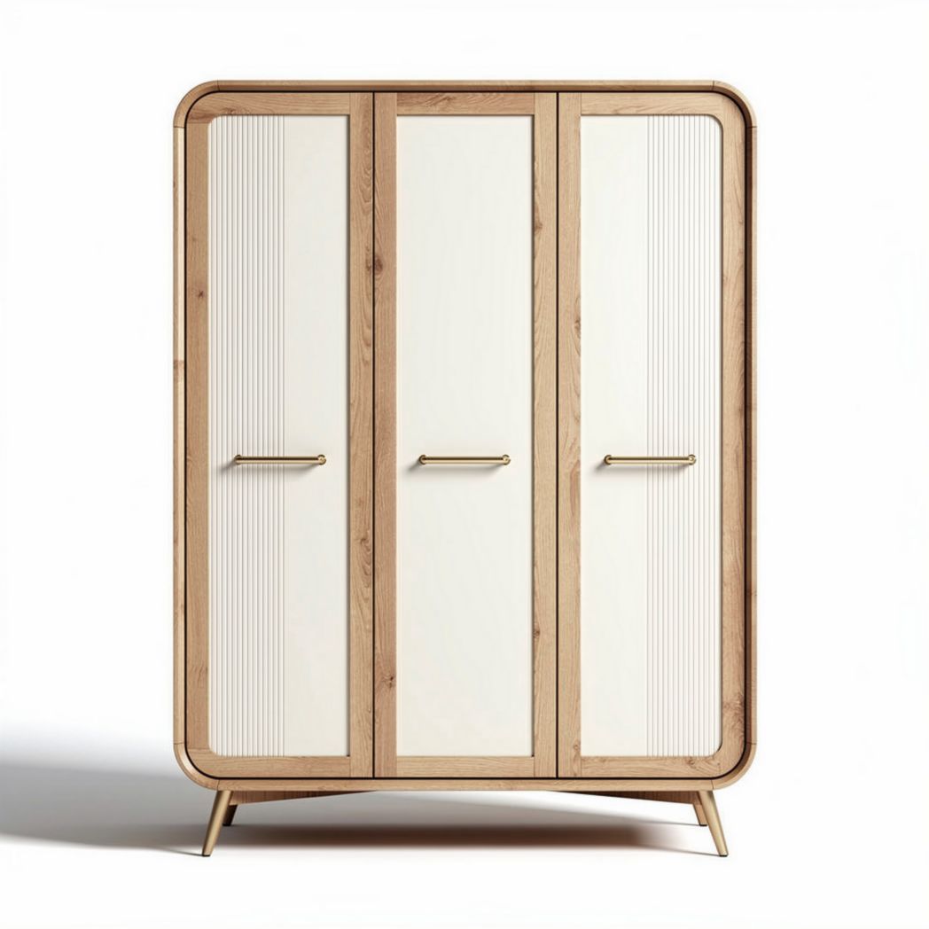 Kleiderschrank aus Holz in weiß und natur mit drei Türen 150 x 45 x 180cm