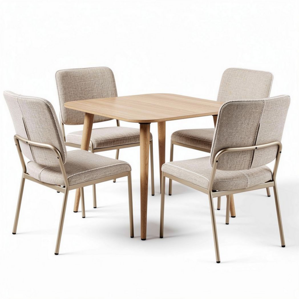Esstisch aus Holz mit vier gepolsterten Stühlen in Beige 120 x 80 x 75cm