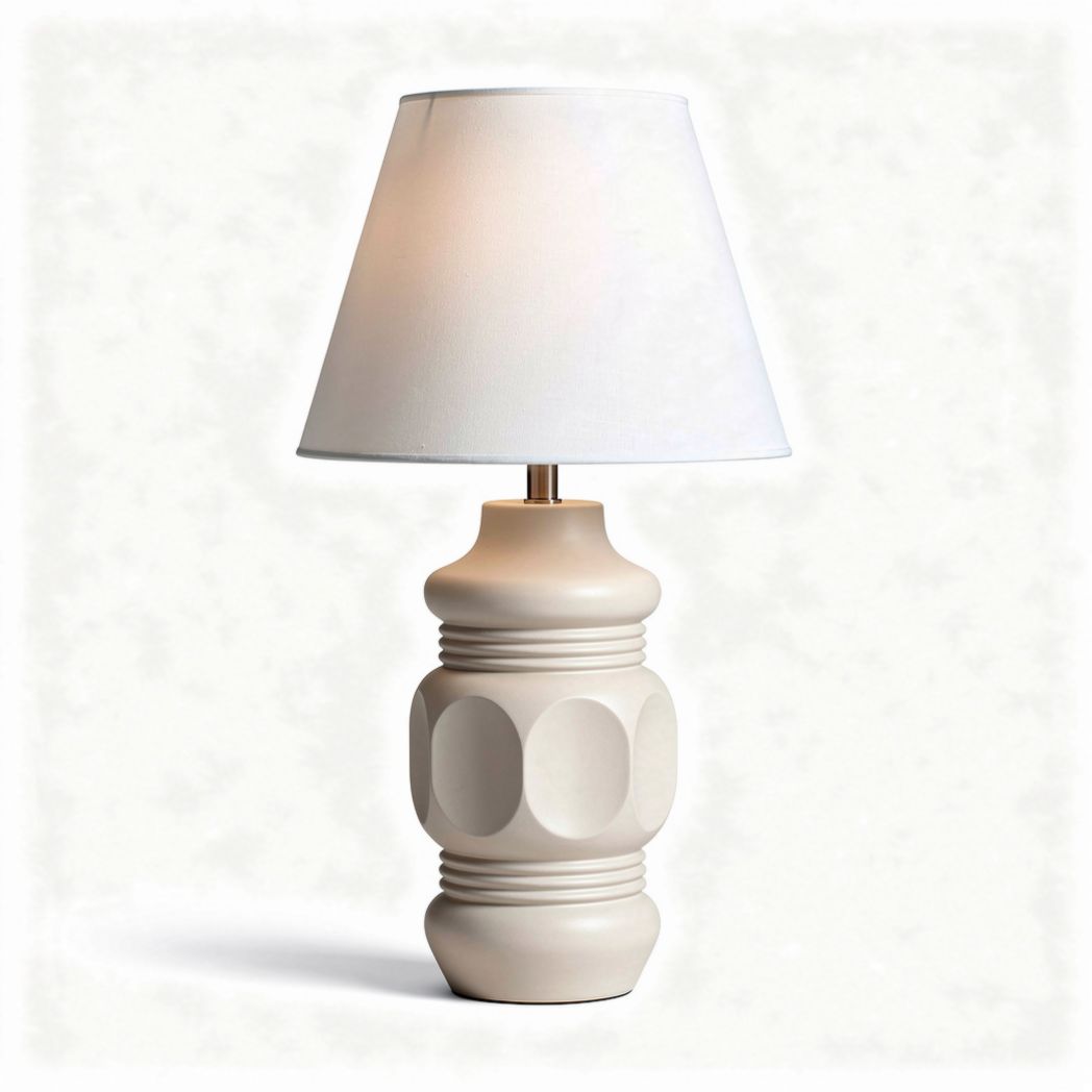 Tischlampe aus keramik in beige mit stoffschirm 30 x 30 x 45cm