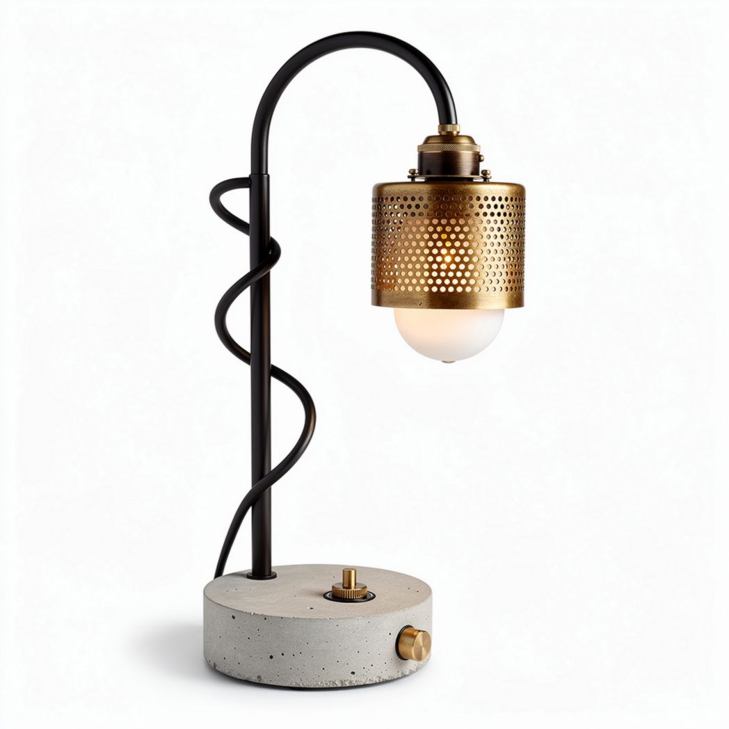 Tischlampe aus Beton und Metall im industriellen Design 30 x 15 x 50cm