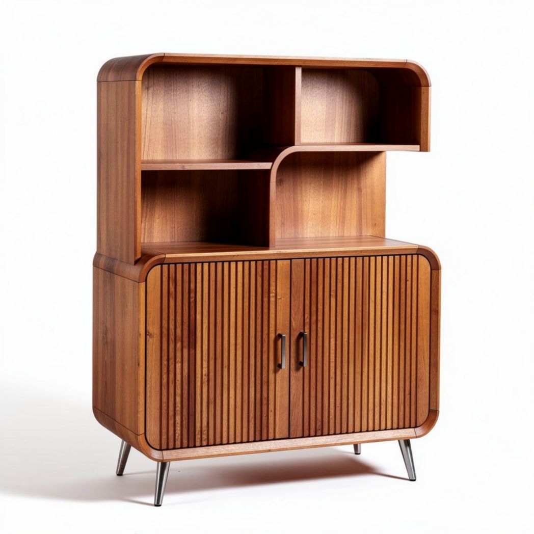 Hochschrank aus holz mit offenen fächern und zwei türen in braun 80 x 40 x 120cm