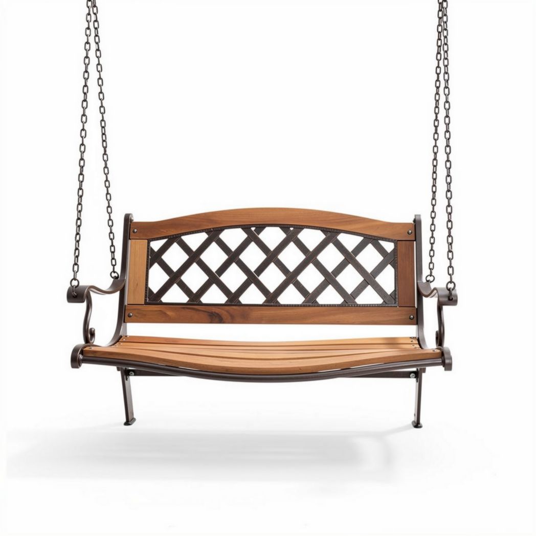 Schaukelbank aus Holz mit Metallbeschlägen 150 x 60 x 80cm für Garten und Terrasse