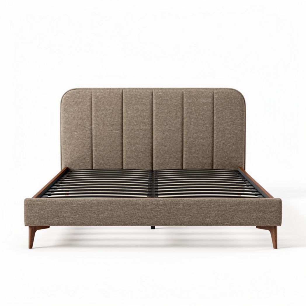 Bettengestell aus Stoff in braun mit Holzfüßen 200 x 160 x 100 cm