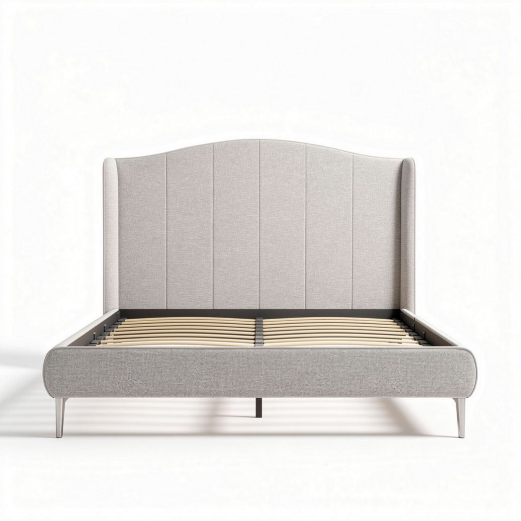 Polsterbett mit Kopfteil aus stoff in beige 200 x 160 x 120 cm