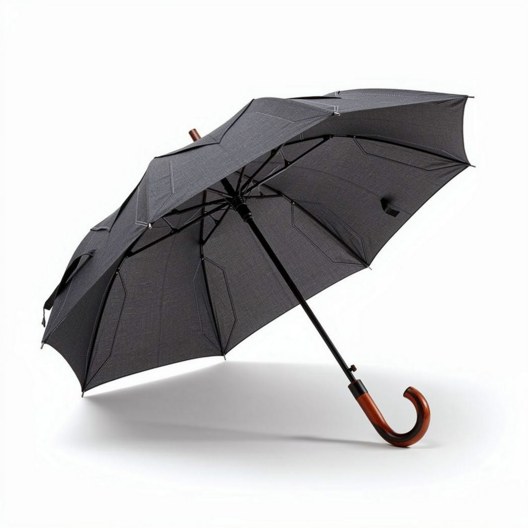 Eleganter regenschirm aus polyester in schwarz mit holzgriff 80 x 10 x 5cm